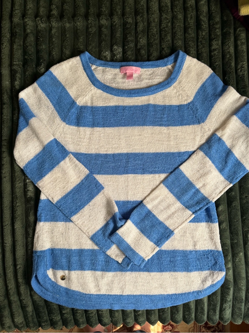 Lilly Pulitzer Women’s Blue and Cream Striped Crewneck Sweater